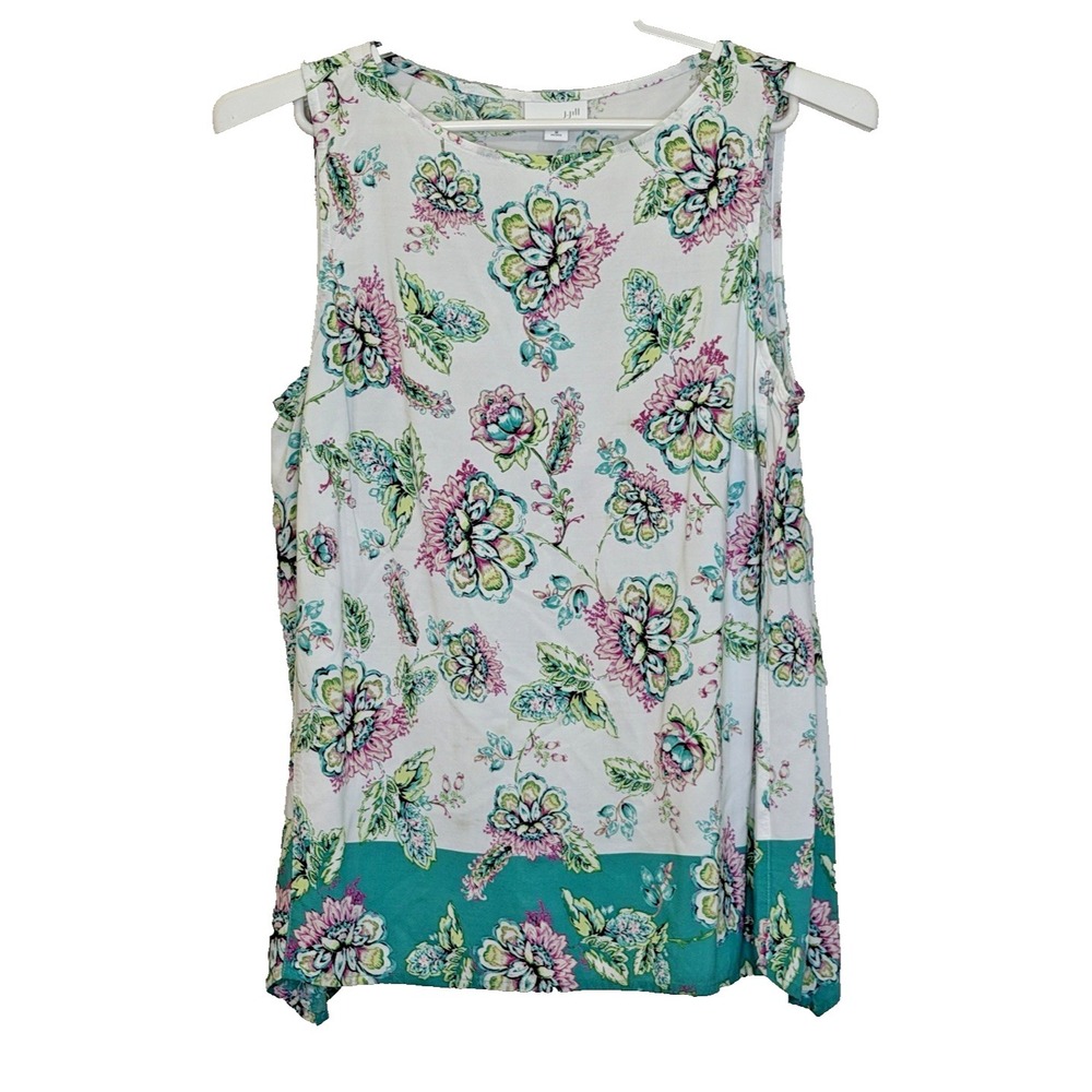 J.Jill Pullover Top Womens Sz Medium Petite White w/ Floral Print Sleeveless